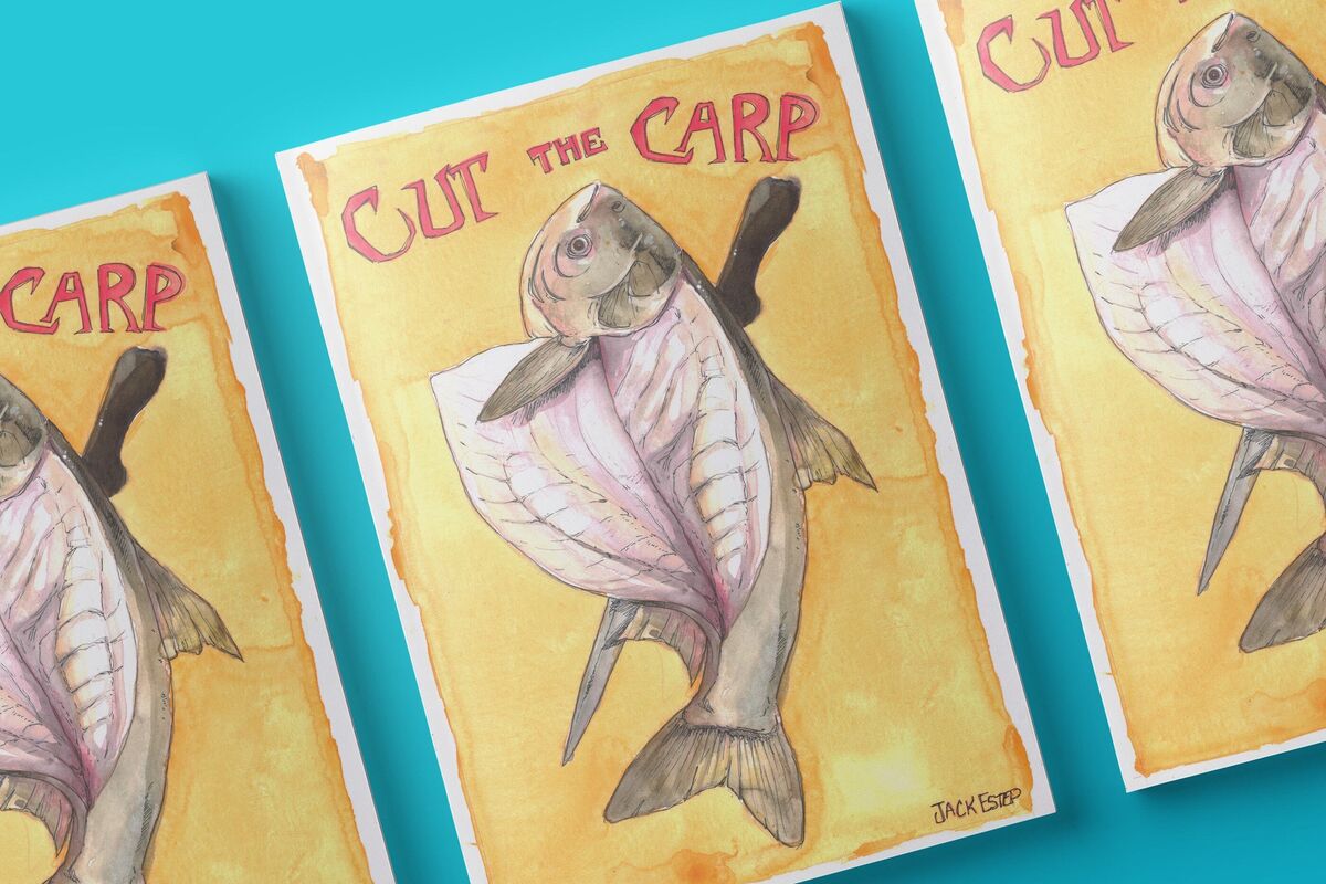 Cut the Carp comic book featuring an illustrated fish getting butchered